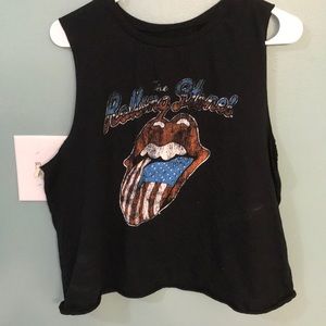 Women’s black Rolling Stones crop top